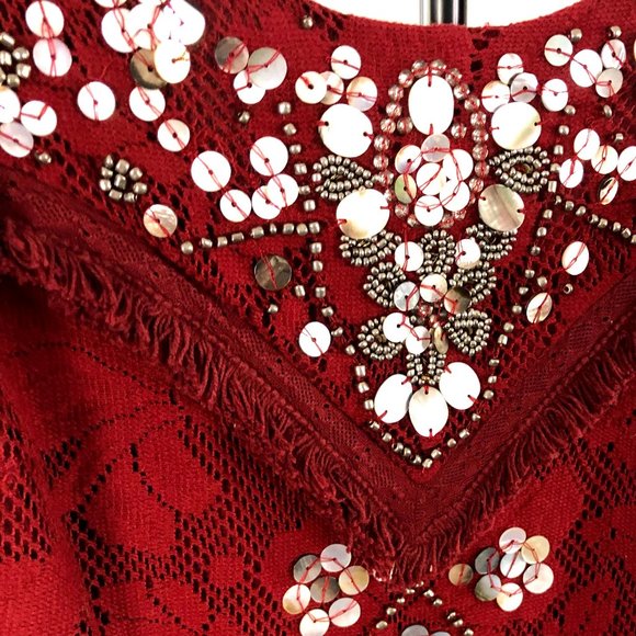 Free People Red Boho Sequin Ruffle Dress - Picture 6 of 16